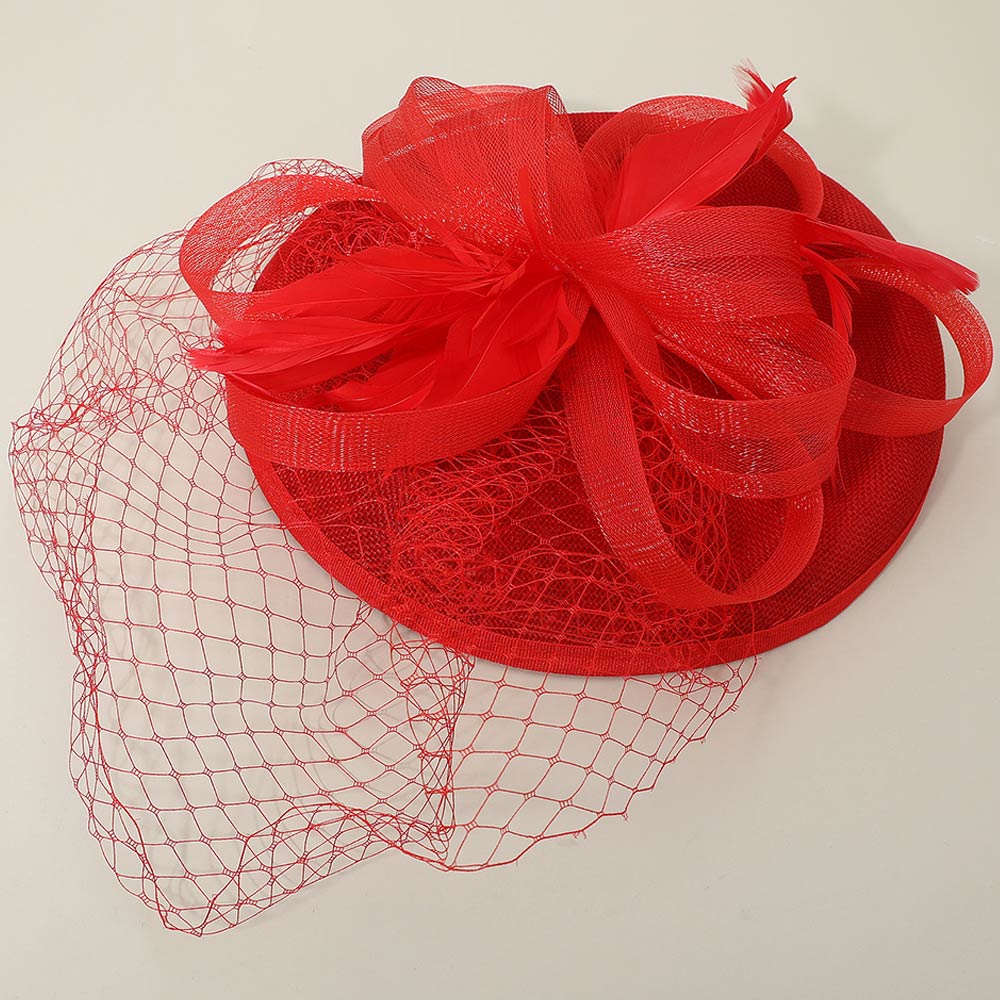 Madeline Love Red Elegant Floral Veil Fascinator Headband - Hair Accessories
