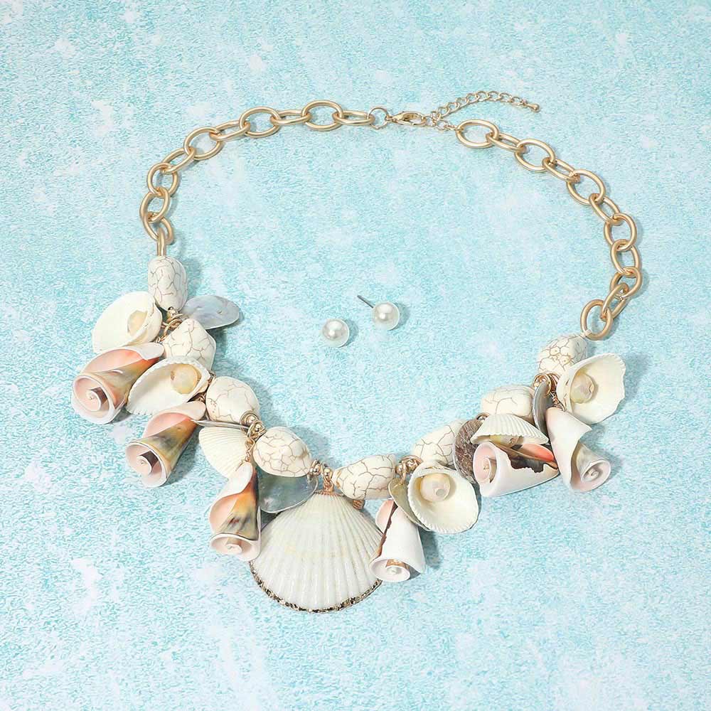 Madeline Love Gold Seashell Charm Beaded Statement Necklace - Necklaces