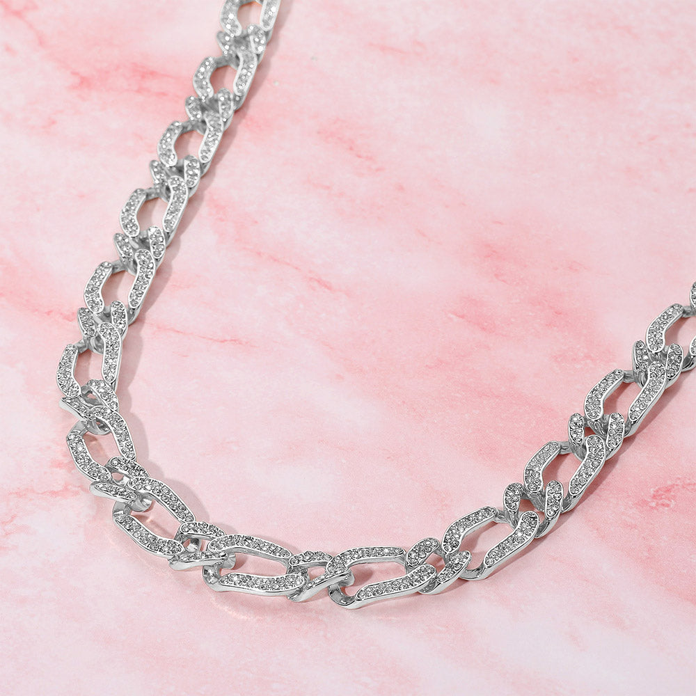 Madeline Love Clear, Rhodium Silver Dipped Stone Paved Chunky Chain Necklace