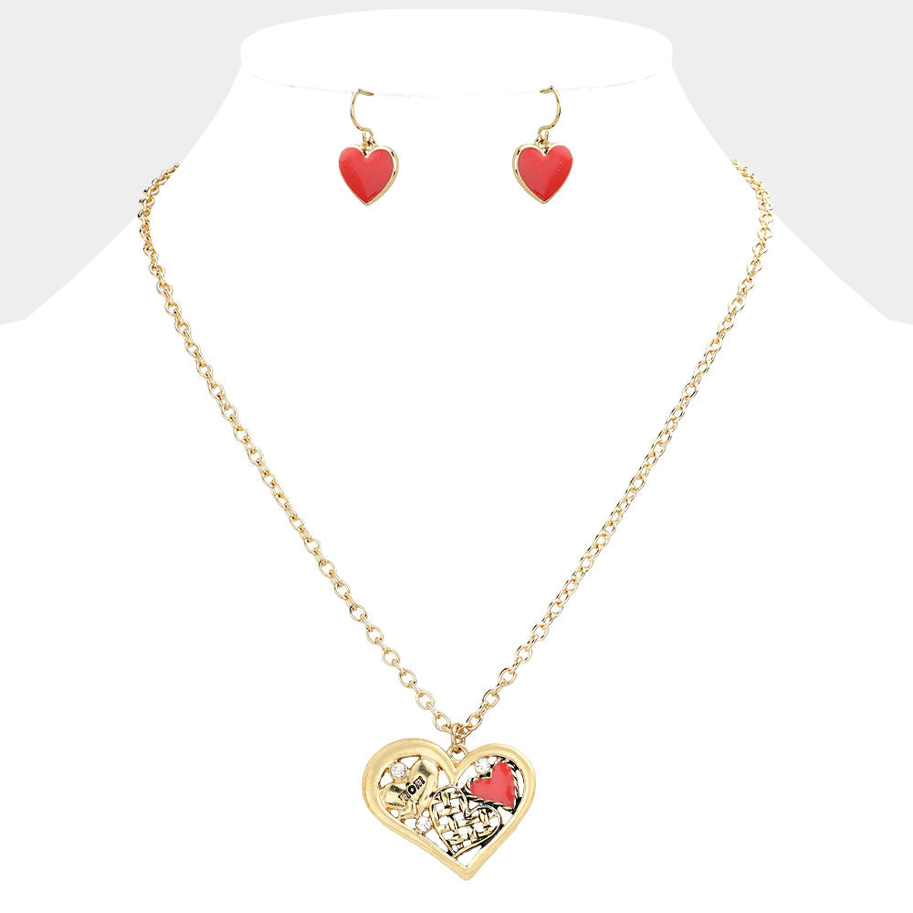 Madeline Love Gold, Red Heart Collage Pendant Necklace - Necklaces