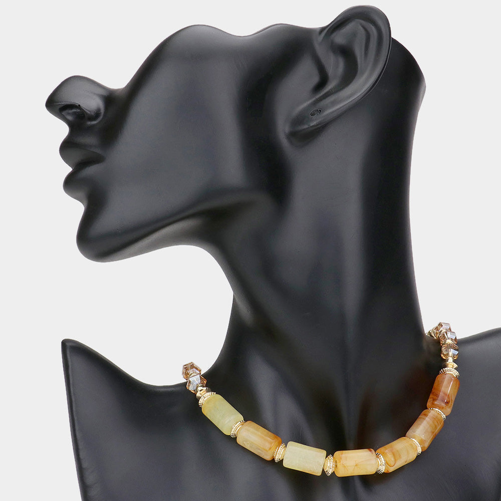 Madeline Love Beige Marbled Beaded Necklace
