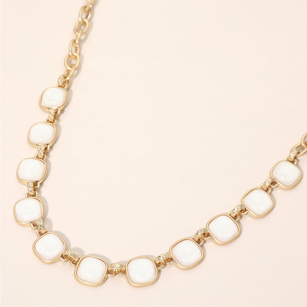 Madeline Love White, Worn Gold Bold Square Stone Link Necklace