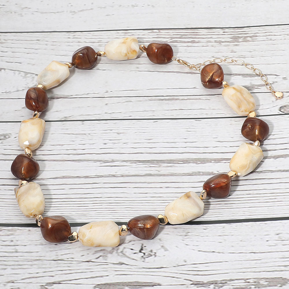 Madeline Love Ivory Chunky Faceted Marbled Resin Pebble Beaded Statement Necklace - Necklaces