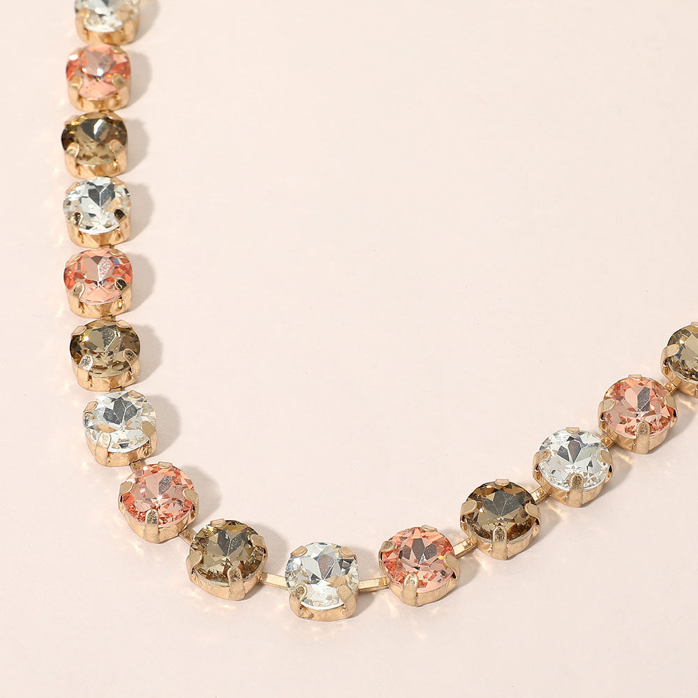 Madeline Love Multi, Topaz Round Stone Cluster Link Tennis Chain Necklace