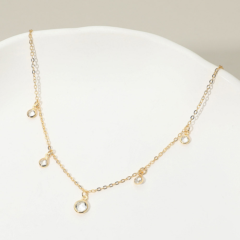 Madeline Love Clear, Gold 18K Gold Filled Crystal Bezel Charm Station Necklace