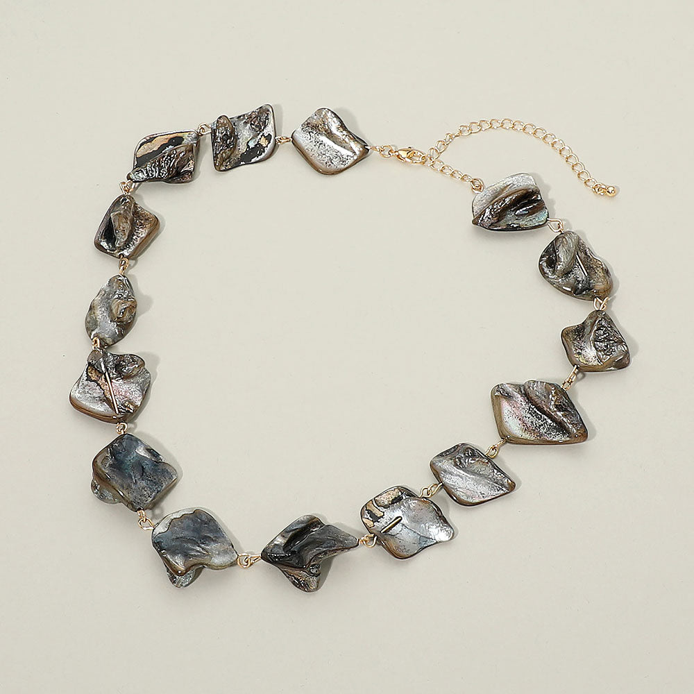 Madeline Love Abalone, Gold Sculpted Organic Shaped Shell Link Necklace