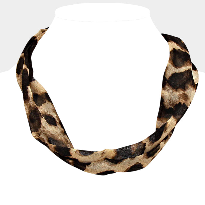 Madeline Love Brown, Silver Leopard Patterned Fabric Necklace - Necklaces