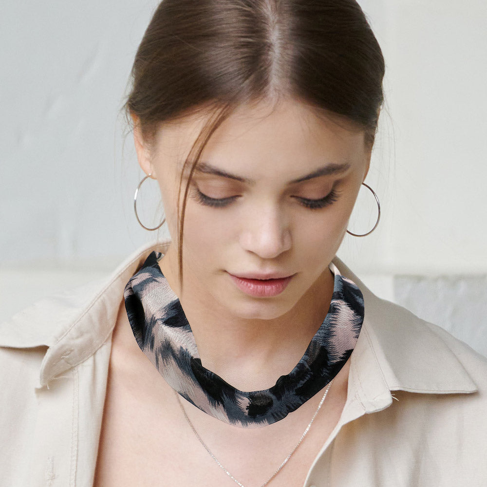 Madeline Love Black, White Patterned Fabric Chiffon Necklace - Necklaces
