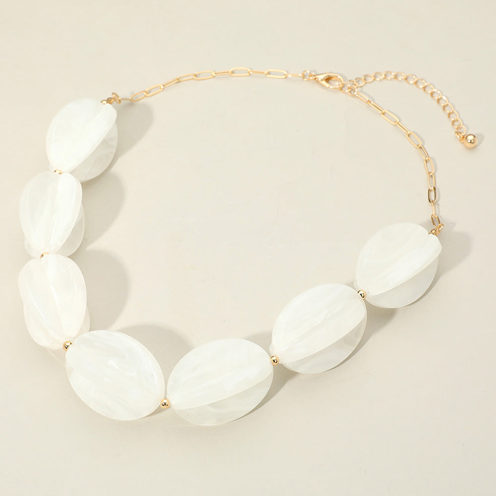 Madeline Love White Celluloid Acetate Bold Geometric Flower Bud Beaded Statement Necklace - Necklaces