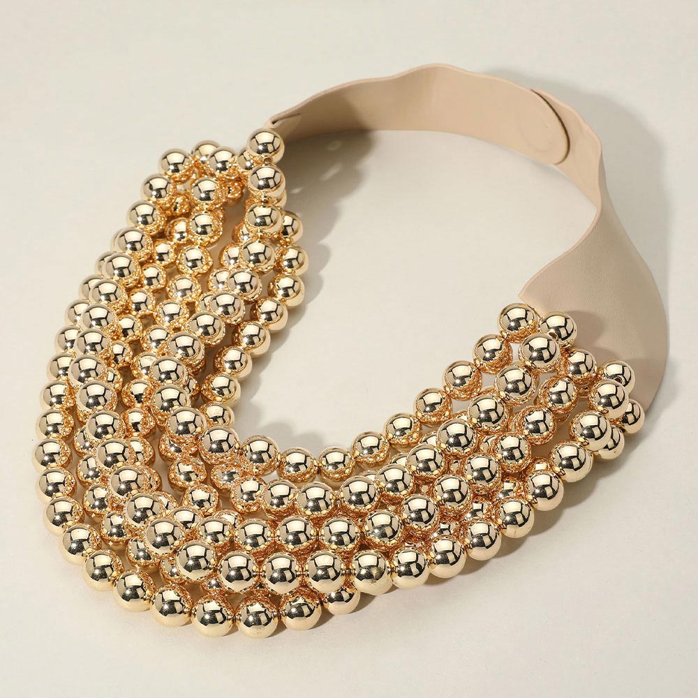 Madeline Love Gold Chunky Acrylic Ball Beaded Multi Layered Faux Leather Magnetic Necklace