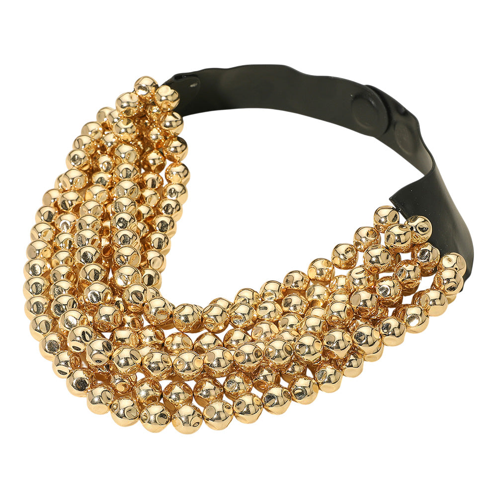 Madeline Love Gold, Hematite Chunky Acrylic Ball Beaded Multi Layered Faux Leather Magnetic Necklace - Necklaces - desc