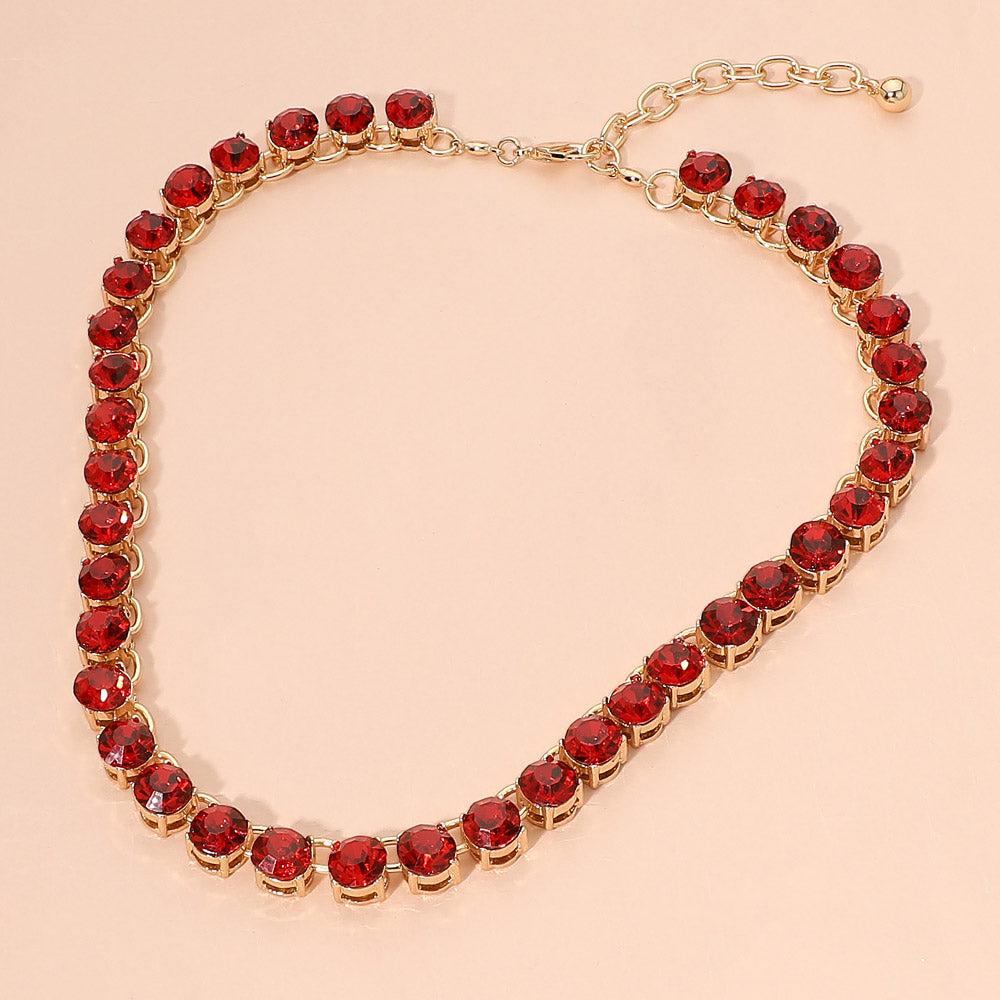 Madeline Love Gold, Red Faceted Round Gem Link Evening Necklace
