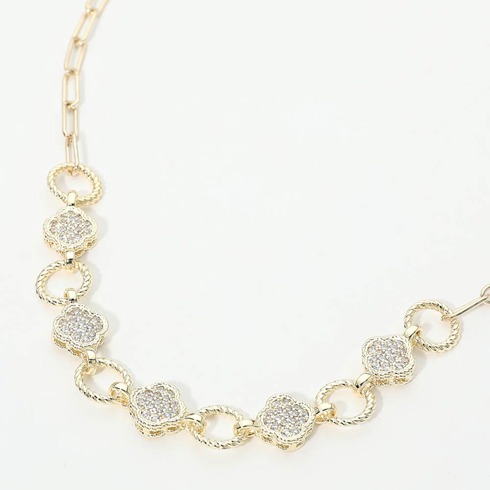 Madeline Love Gold 14K Gold Plated CZ Quatrefoil Charm Link Necklace