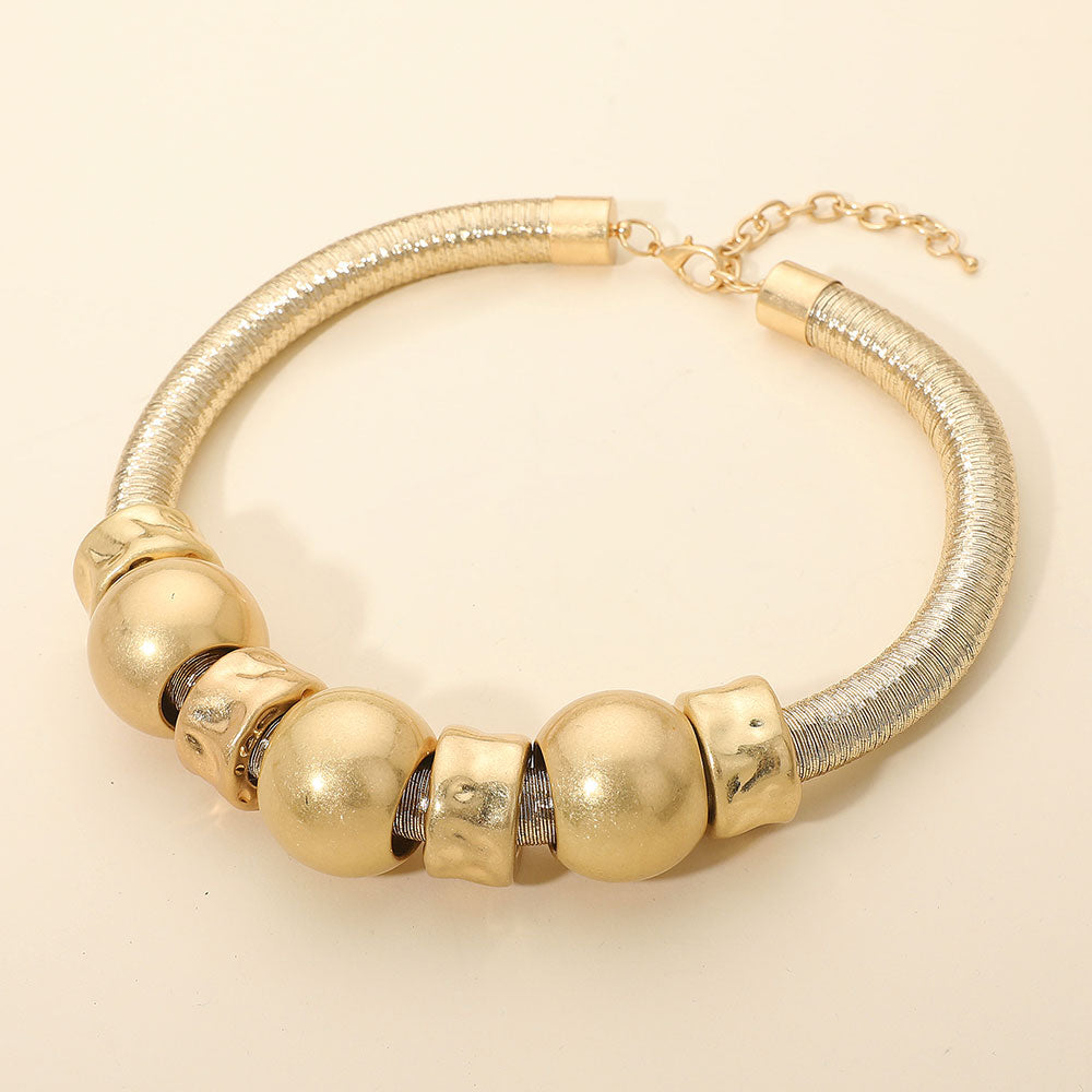 Madeline Love Gold Modern Metallic Beaded Bold Statement Necklace