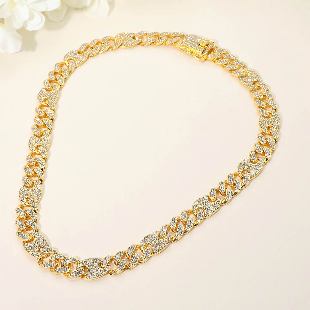 Madeline Love Gold Bold 12mm Rhinestone Pave Miami Cuban Mariner Link Chain Necklace