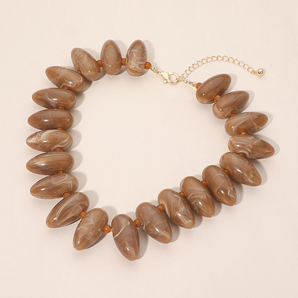 Madeline Love Gold, Taupe Chunky Resin Pebble Beaded Statement Necklace