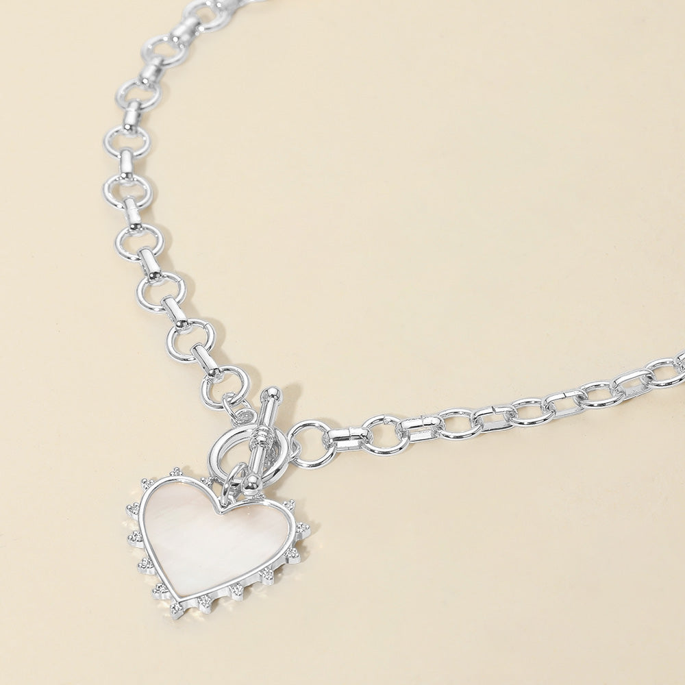 Madeline Love Rhodium Bead Mother of Pearl Heart Charm Toggle Chain Necklace