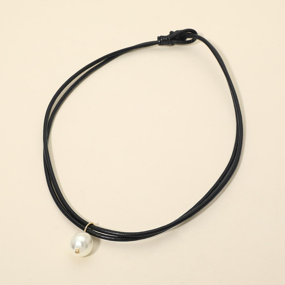 Madeline Love Black, Cream Pearl Charm Accent Adjustable Cord Necklace - Necklaces