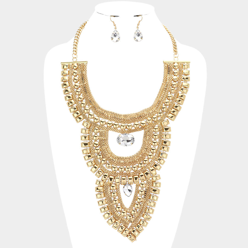 Madeline Love Gold Stone Pointed Metal Statement Necklace - Necklaces