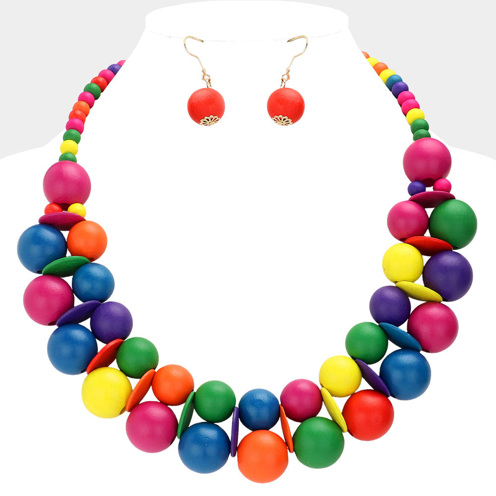 Madeline Love Multi Wood Ball Embellished Statement Necklace - Necklaces
