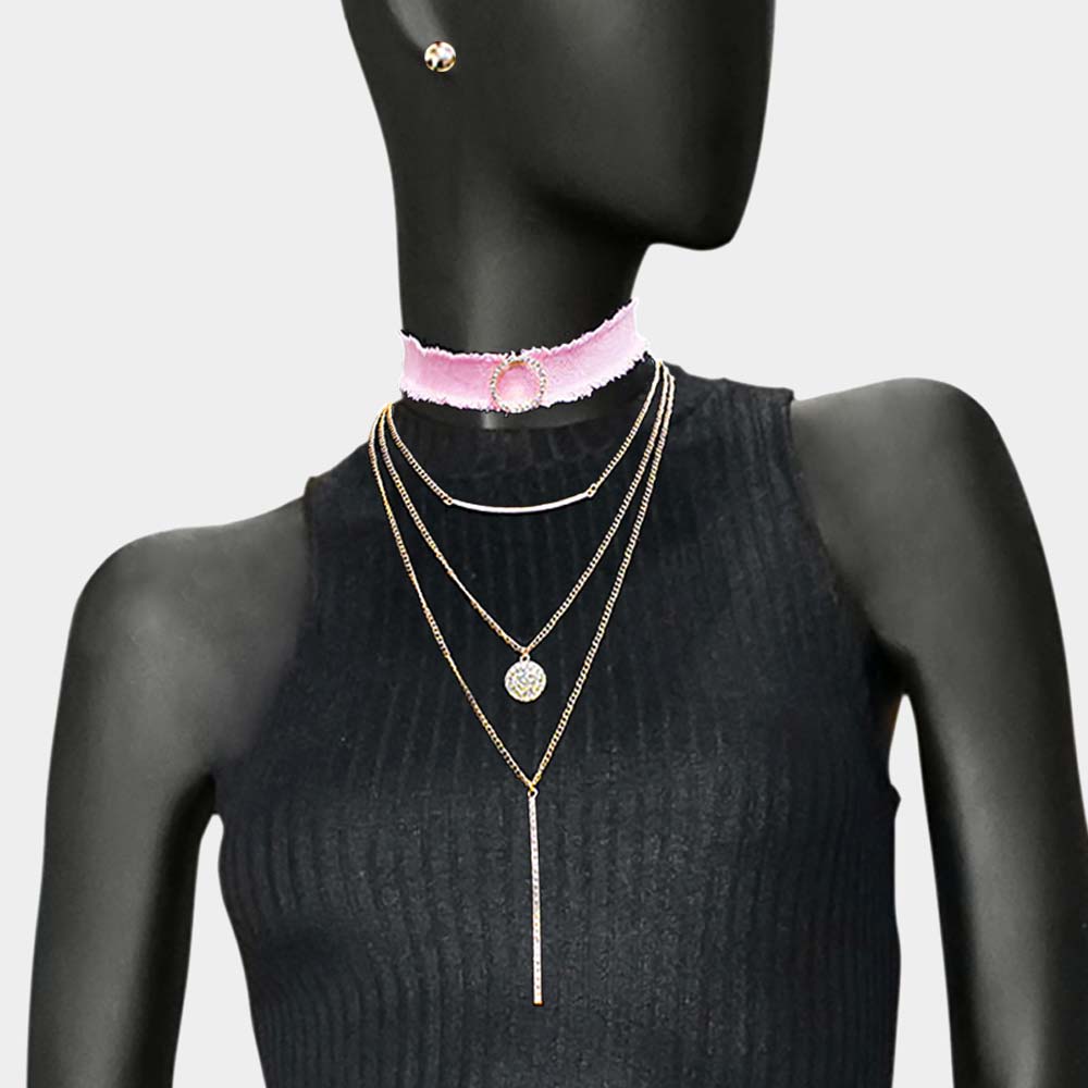 Madeline Love Pink 4PCS - Fabric Choker Geometric Pendant Necklaces
