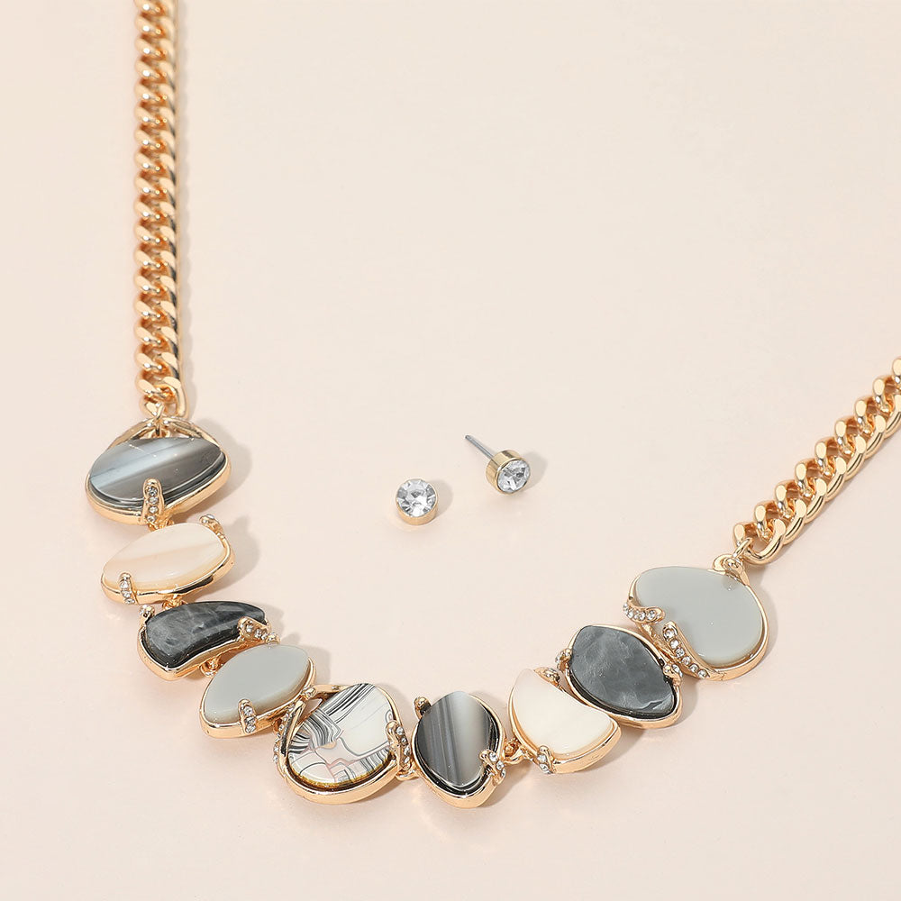 Madeline Love Black, Gold, Multi Sculpted Stone Cluster Link Necklace