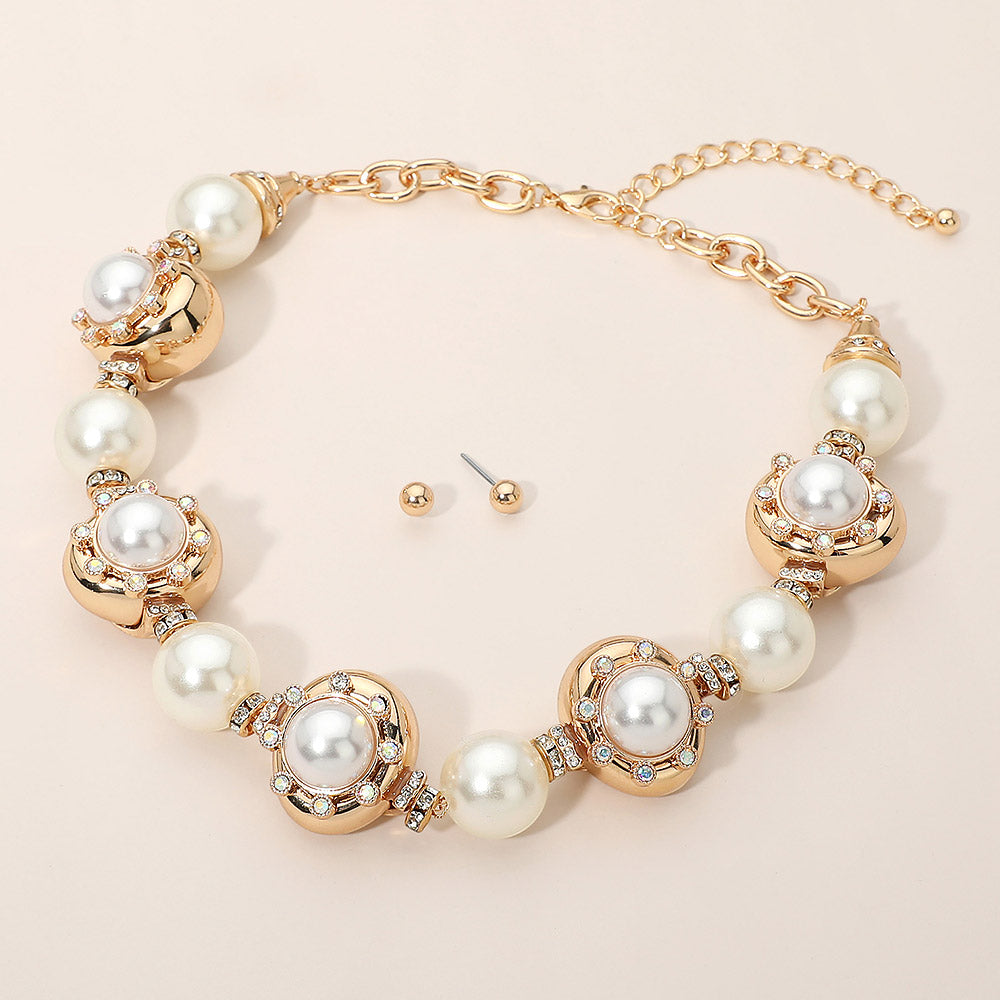 Madeline Love Cream, Gold Chunky Pearl Cluster Link Statement Necklace