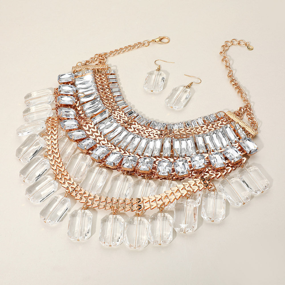 Madeline Love Gold Resin Pebble Ornament Glass Stone Embellished Statement Necklace