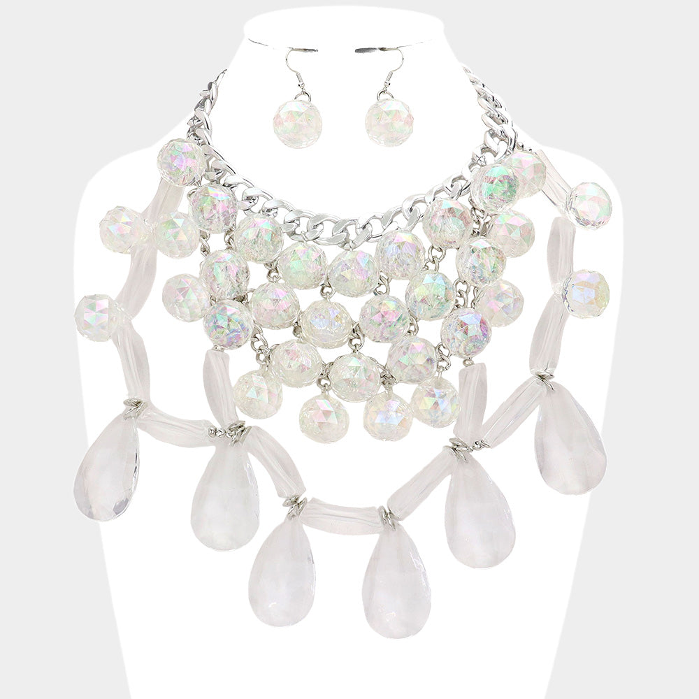 Madeline Love Lucite Lucite Bead Cluster Teardrop Link Statement Necklace - Necklaces
