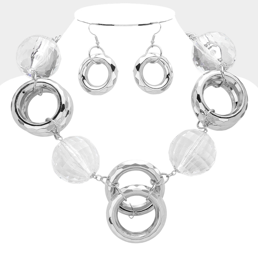 Madeline Love Rhodium Clear Disco Ball Open Circle Metal Link Statement Necklace - Necklaces