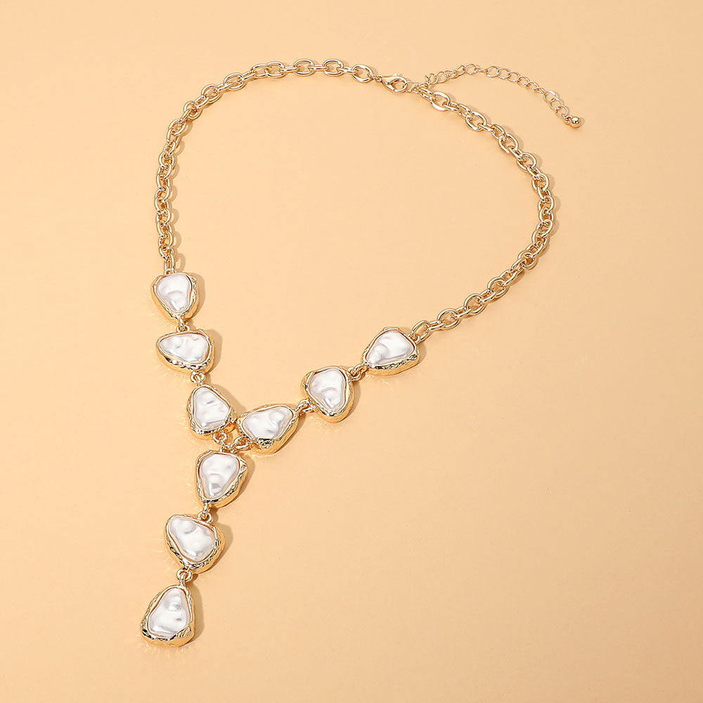 Madeline Love Gold Irregular Pearl Frame Y Link Statement Necklace