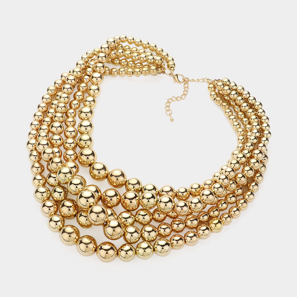 Madeline Love Gold Metal Ball Multi Strand Bib Necklace - Necklaces - desc