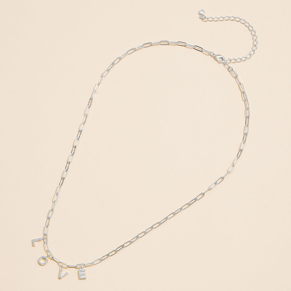 Semi Fine Collection - 18K Gold Dipped Brass Metal LOVE Monogram Charm Paperclip Chain Necklace