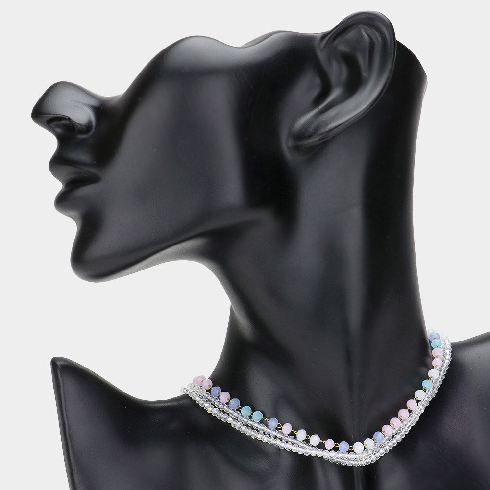 Madeline Love Gold, White Triple Layered Faceted Beaded Necklace