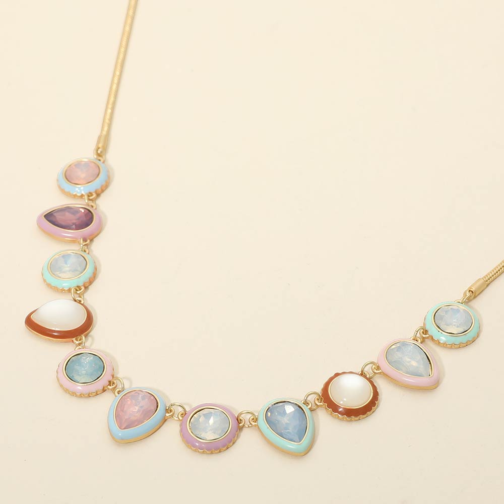 Madeline Love Multi Teardrop Round Stone Charm Station Necklace