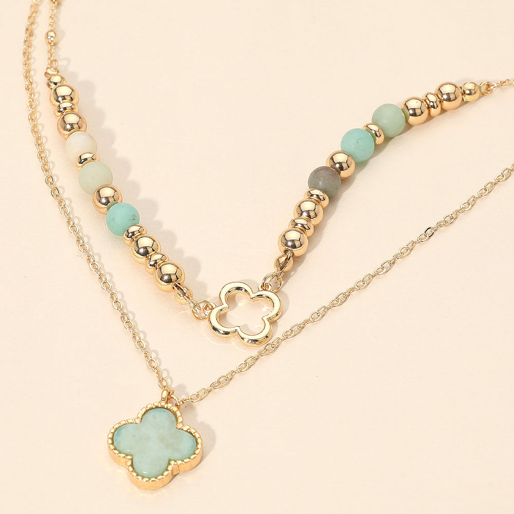Madeline Love Gold, Mint Layered Quatrefoil Pendant Accent Necklace - Necklaces