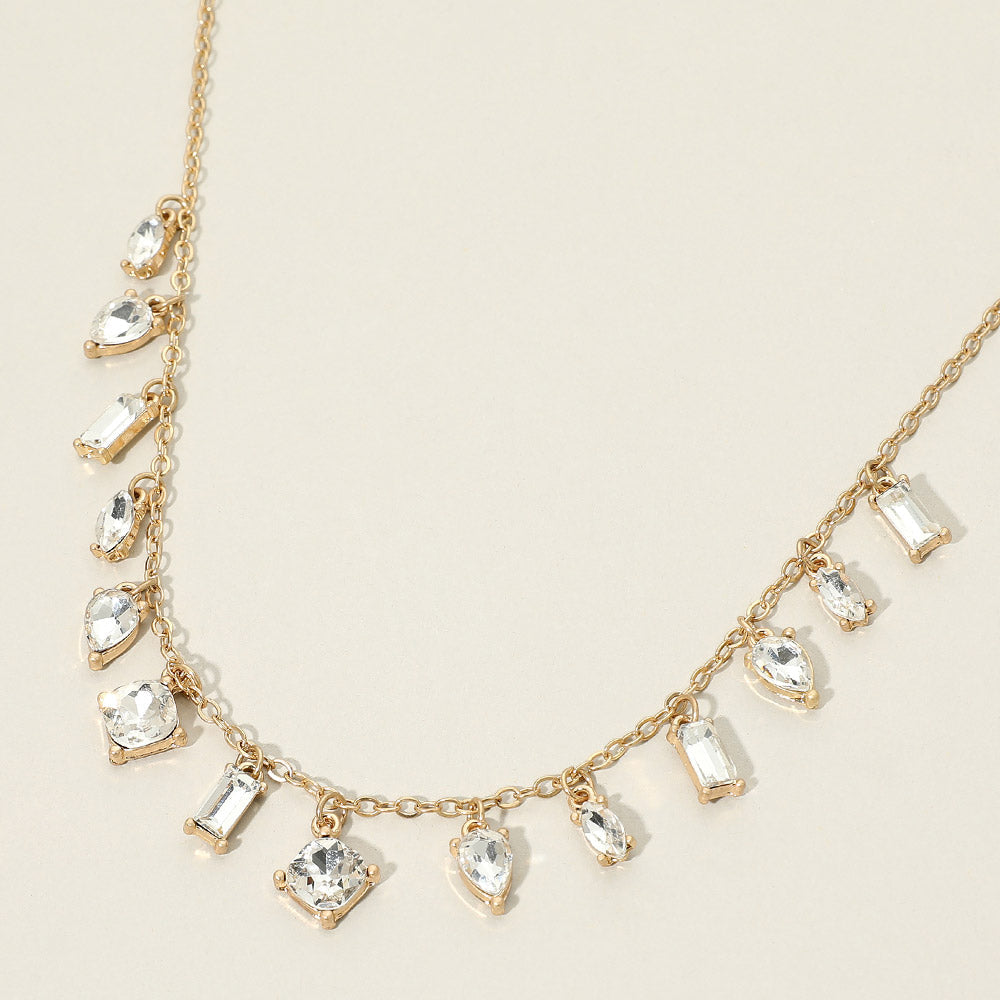 Madeline Love Worn Gold Mixed Cut Stone Cluster Charm Station Necklace