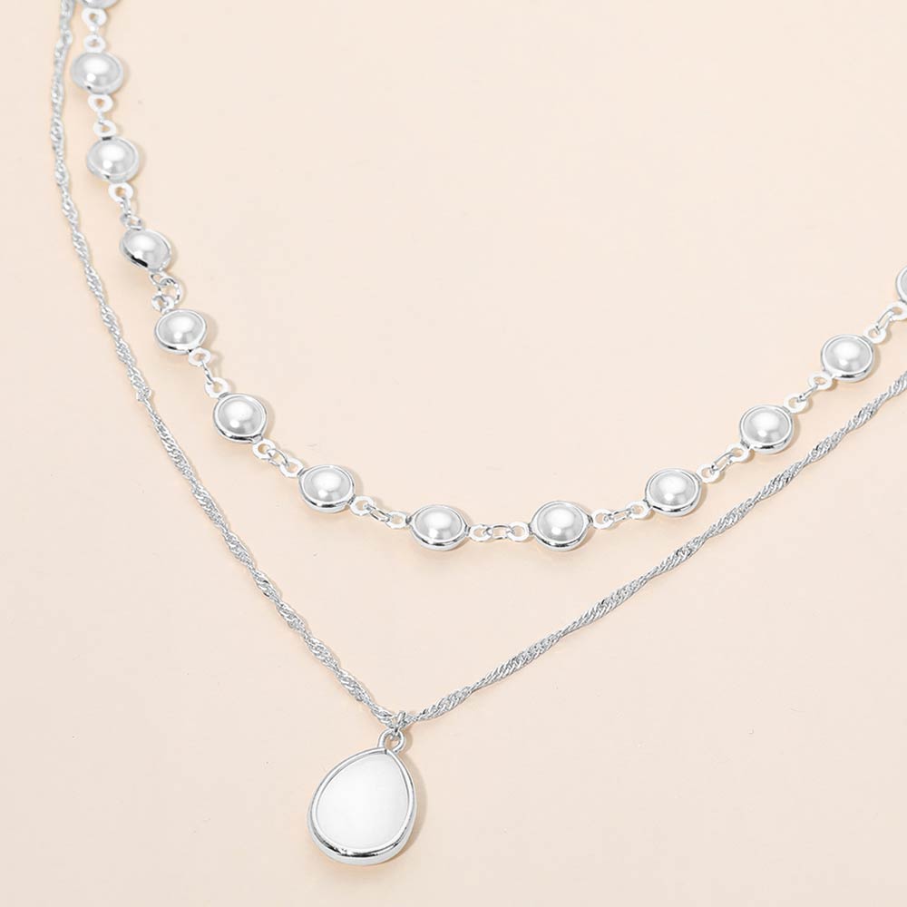 Madeline Love Cream, Rhodium Mother of Pearl Teardrop Pendant Layered Necklace