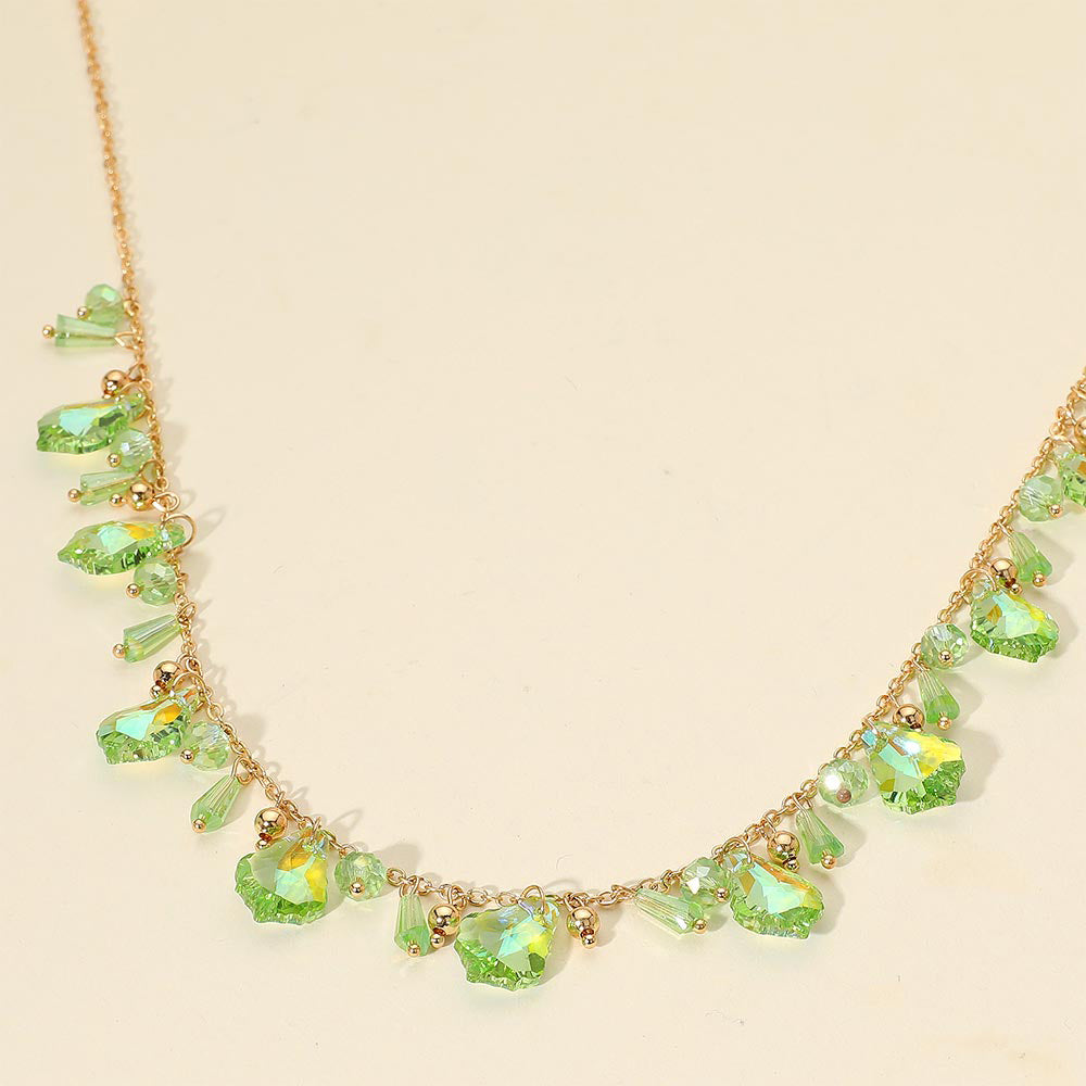 Madeline Love Green, Light Faceted Bead Charm Station Necklace