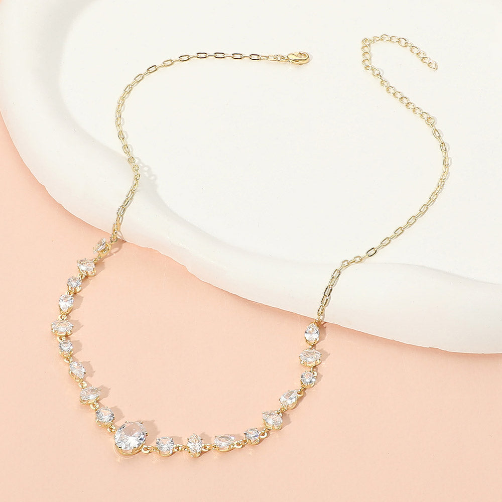 Madeline Love Clear Stainless Steel Faceted Mixed Shape Gem Link Necklace