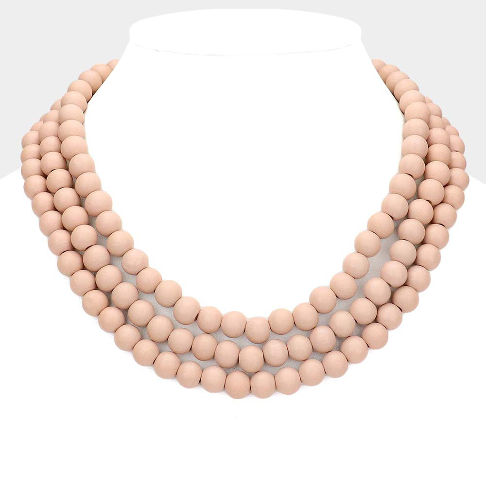 Madeline Love Pink Triple Layered Wood Necklace - Necklaces