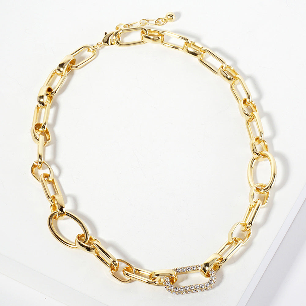Madeline Love Gold Gold Dipped CZ Stone Paved Oval Link Pointed Chain Necklace
