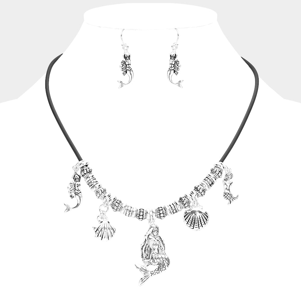 Madeline Love Antique Silver Metal Mermaid Shell Pendant Necklace - Necklaces