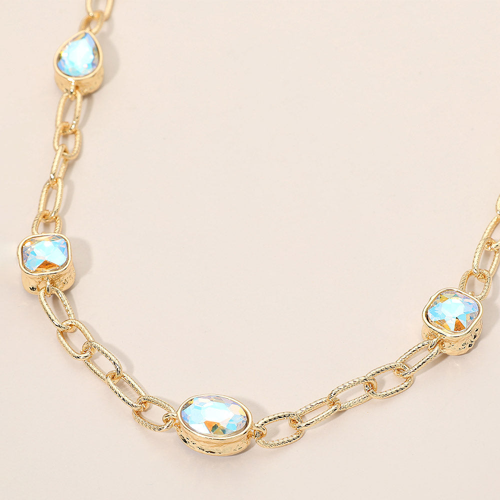 Madeline Love AB Oval Teardrop Square Stone Bezel Link Necklace