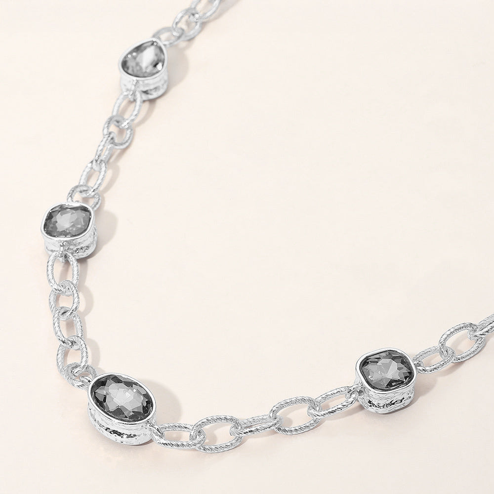 Madeline Love Black Diamond, Rhodium Oval Teardrop Square Stone Bezel Link Necklace