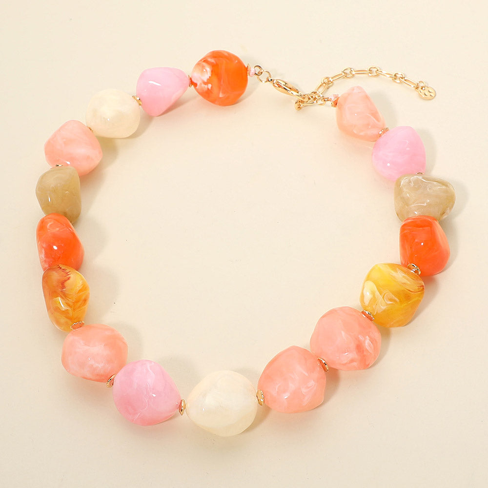 Madeline Love Pink Chunky Marbled Resin Pebble Beaded Statement Necklace