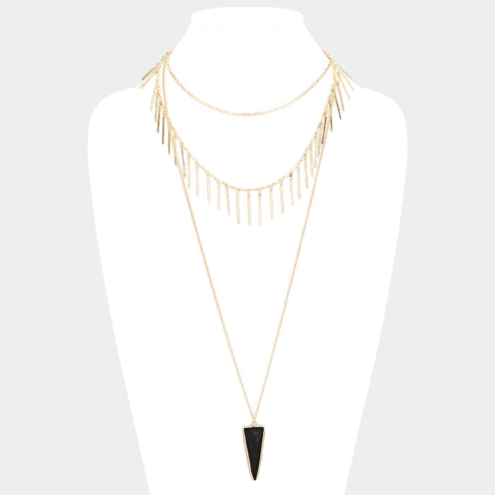 Madeline Love Gold, Jet Black Layered Natural Stone Pendant Necklace - Necklaces