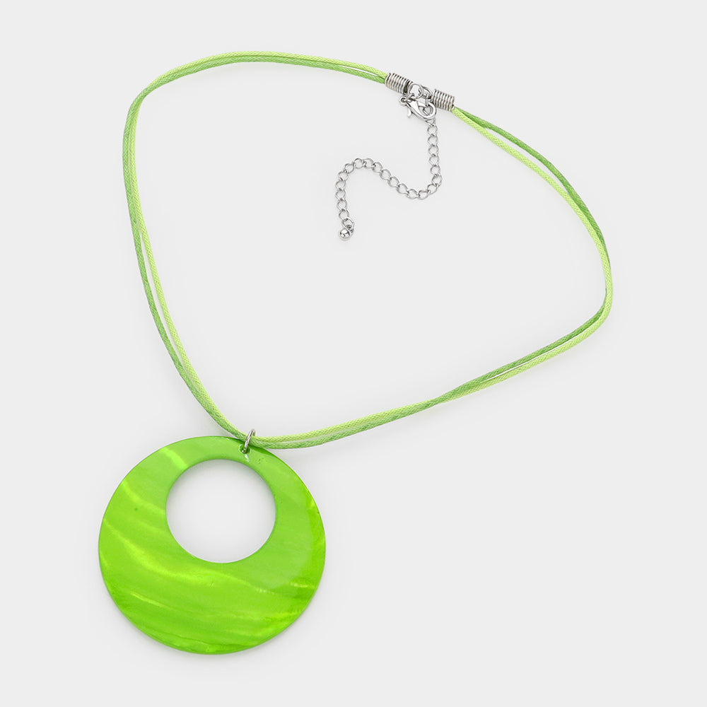 Madeline Love Green Round Mother of Pearl Pendant Necklace - Necklaces - desc