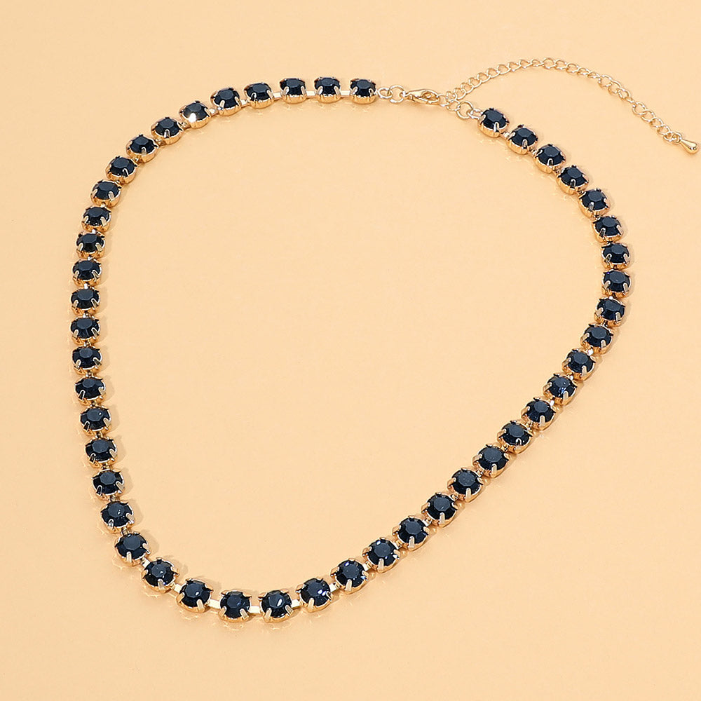 Madeline Love Navy Round Stone Link Statement Necklace