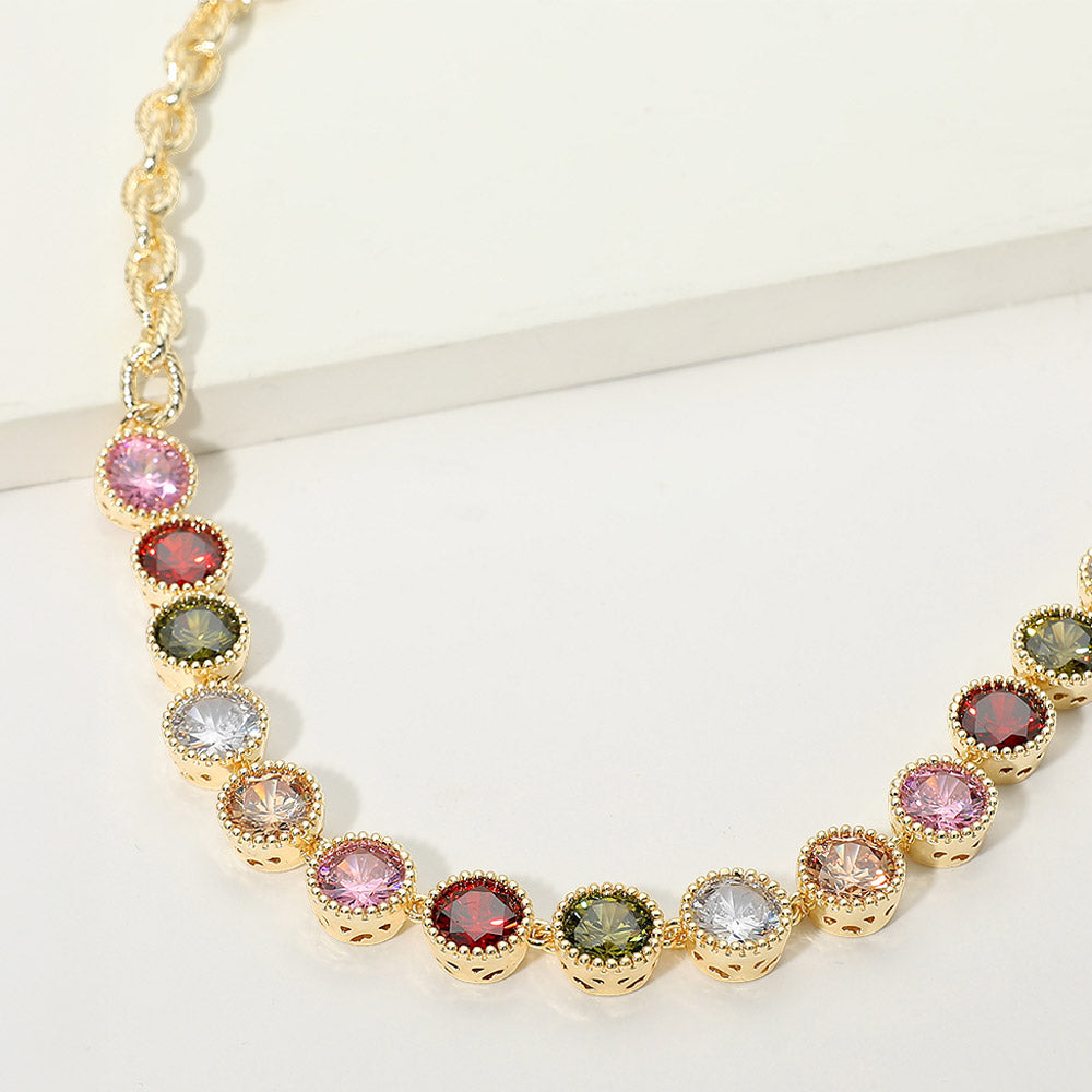 Madeline Love Gold, Multi 14K Gold Plated Colorful Round CZ Cluster Link Necklace